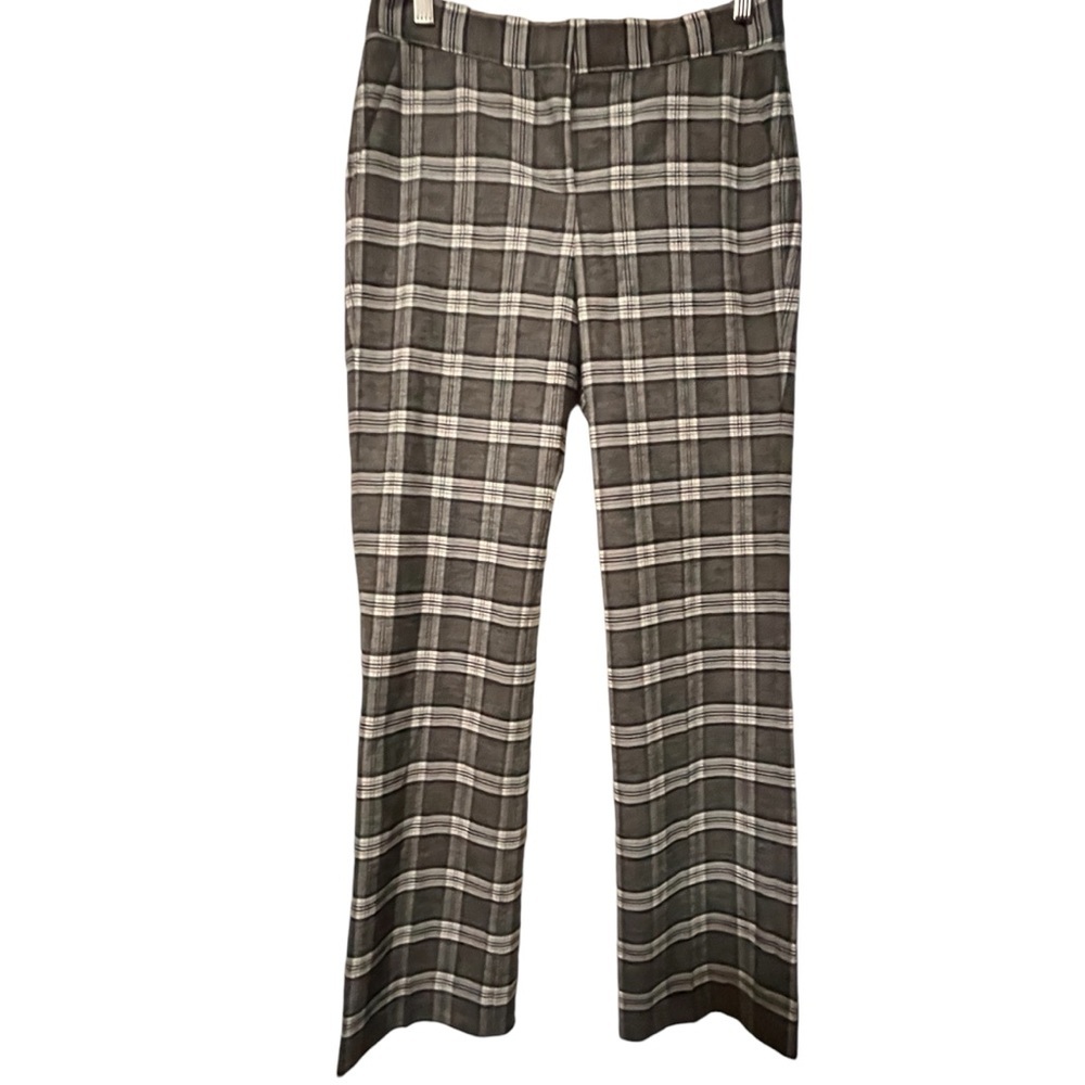 MAJE PLAID WOOL TROUSER PANTS SZ 34 WHITE GRAY BLACK CHECK Y2K 90S VINTAGE